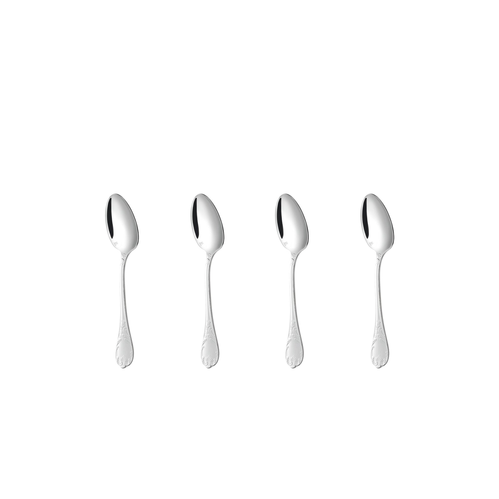 Christofle Marly Set of 4 Silver Plated Espresso Spoons in silver-plate on a white background