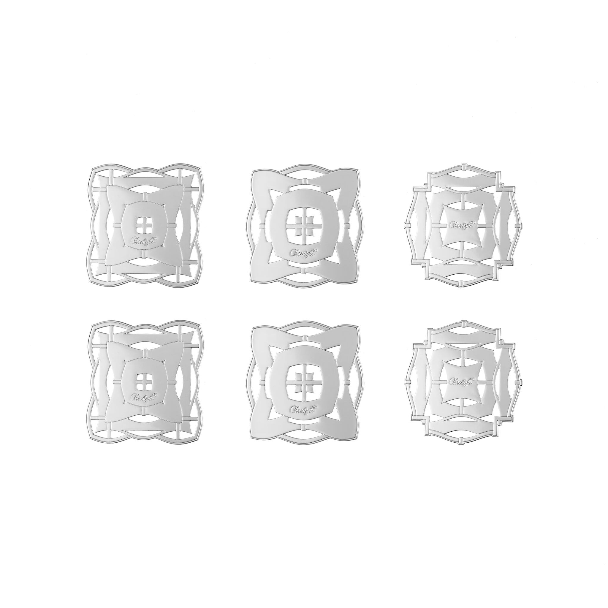 Christofle Set of 6 Silver-plated Celebration Ornaments in silver-plate on a white background