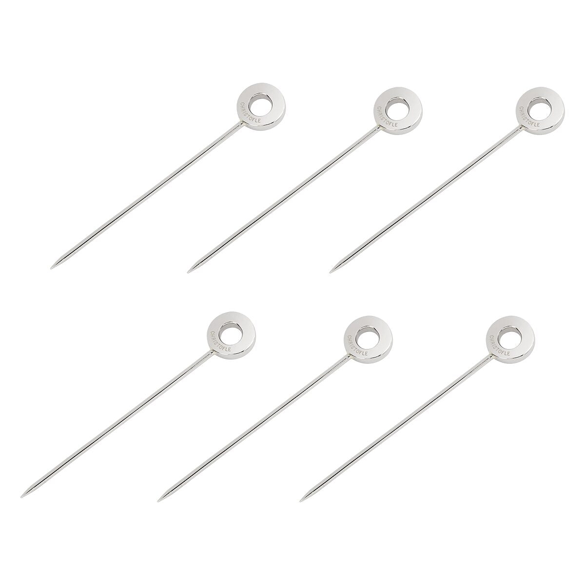 Christofle Oh de Christofle Stainless Steel Cocktail Picks, Set of 6 in stainless steel on a white background