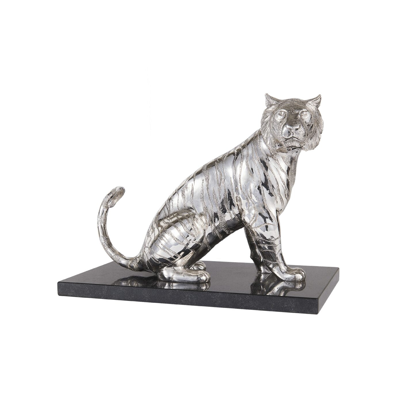 Christofle Sitting Tiger Small Size Sterling Silver - Haute Orfèvrerie in sterling silver on a white background