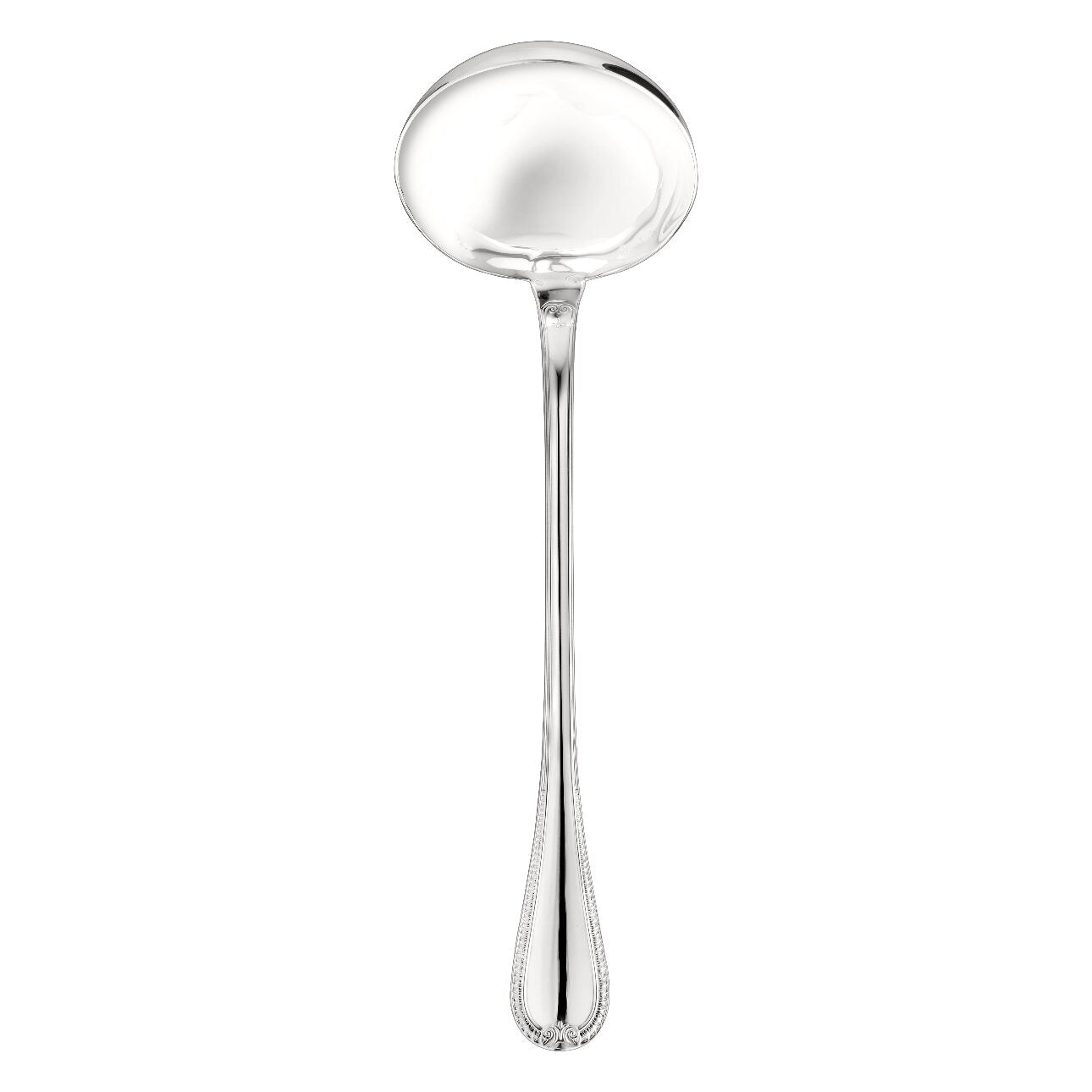 Christofle Malmaison Sterling Silver Soup Ladle in sterling silver on a white background