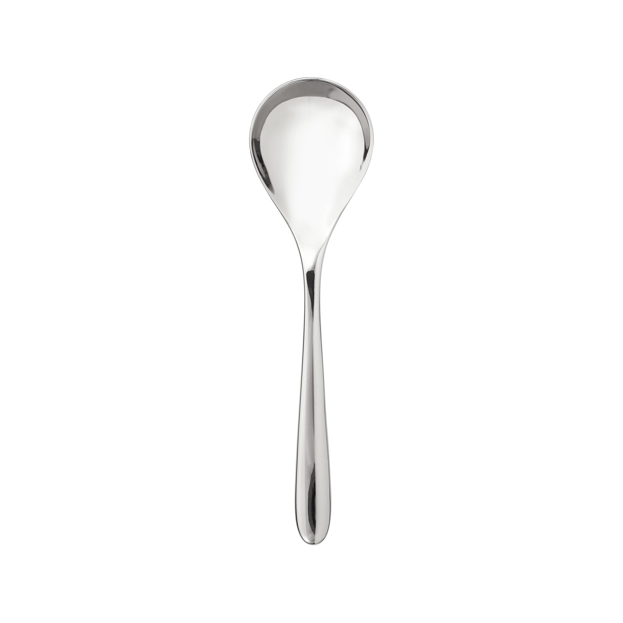 Christofle L'Ame de Christofle Stainless Steel Cream Soup Spoon in stainless steel on a white background