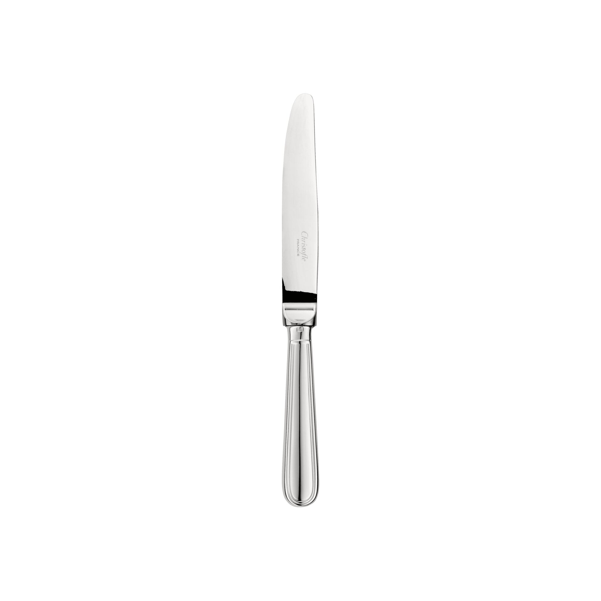 Christofle Albi Stainless Steel Dessert Knife in silver-plate on a white background