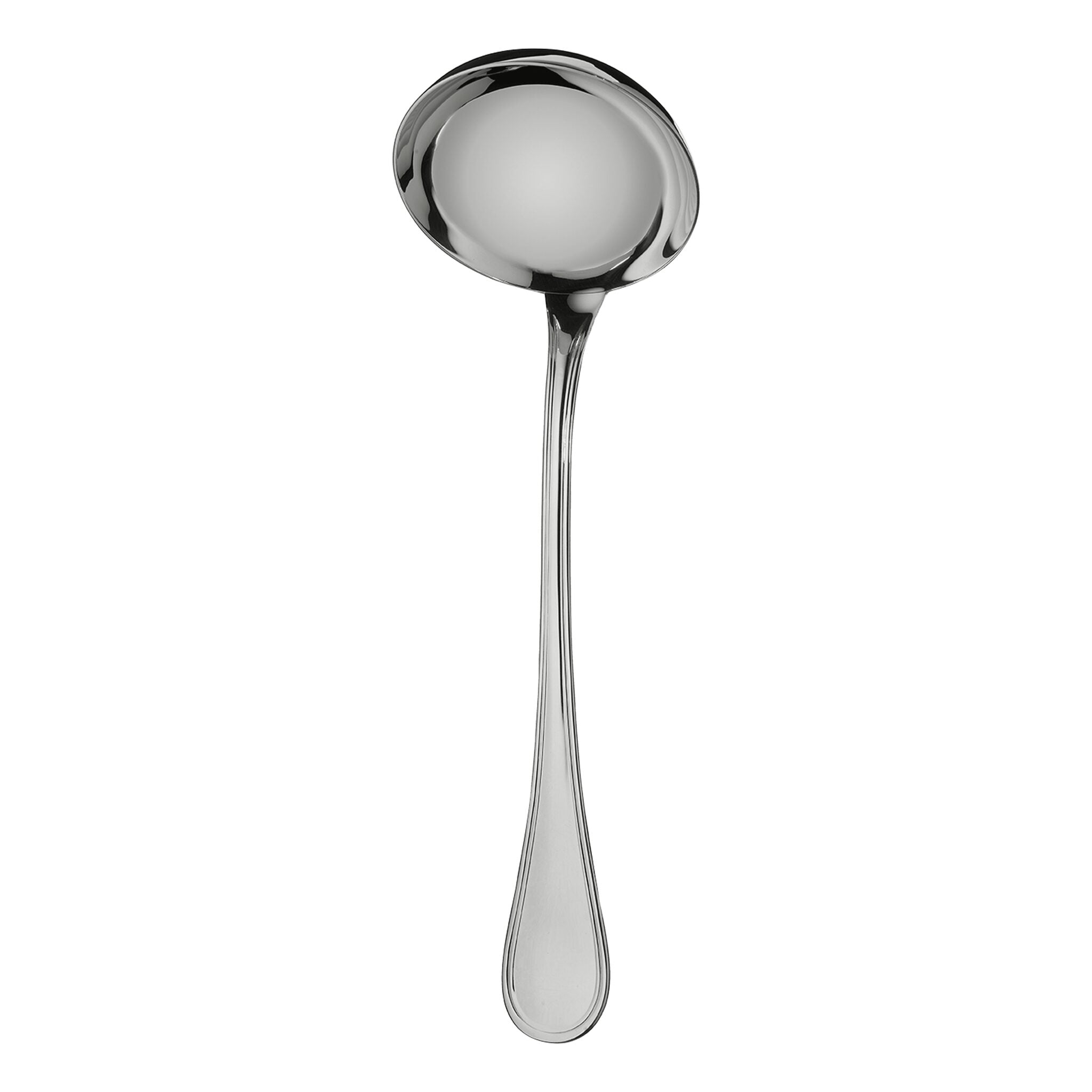 Christofle Albi 2 Stainless Steel Soup Ladle in stainless steel on a white background