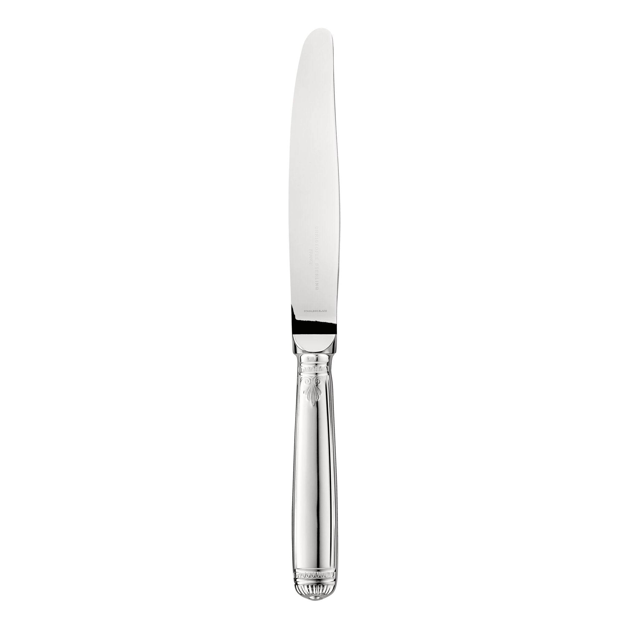 Christofle Malmaison Sterling Silver Standard Knife in sterling silver on a white background