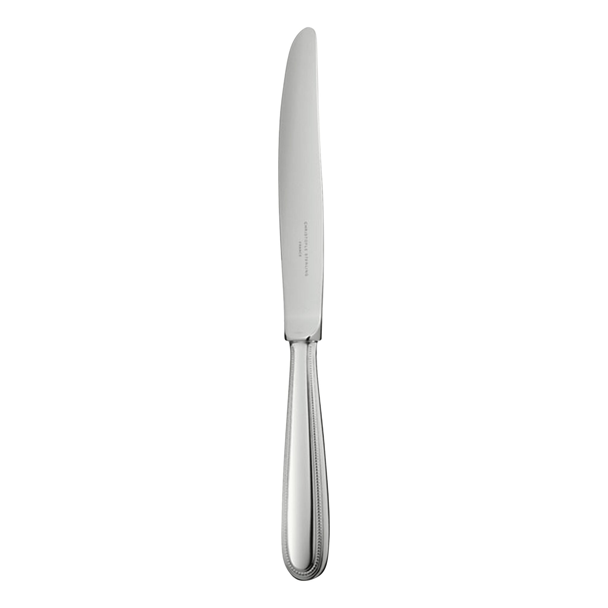 Christofle Perles Sterling Silver Standard Luncheon Knife in sterling silver on a white background