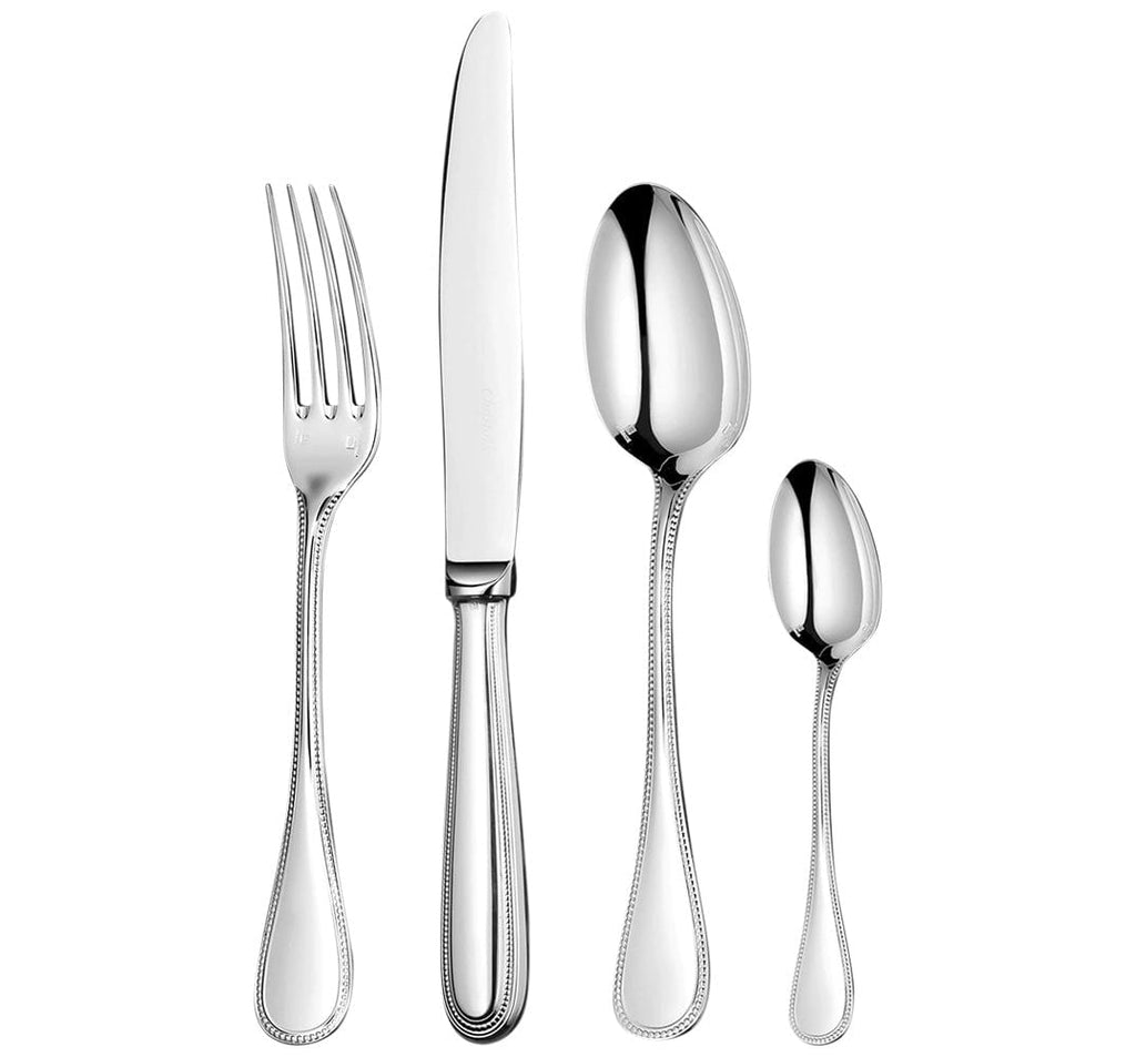 Christofle Steel Perles dinner fork, dinner knife, tablespoon and after dinner teaspoon