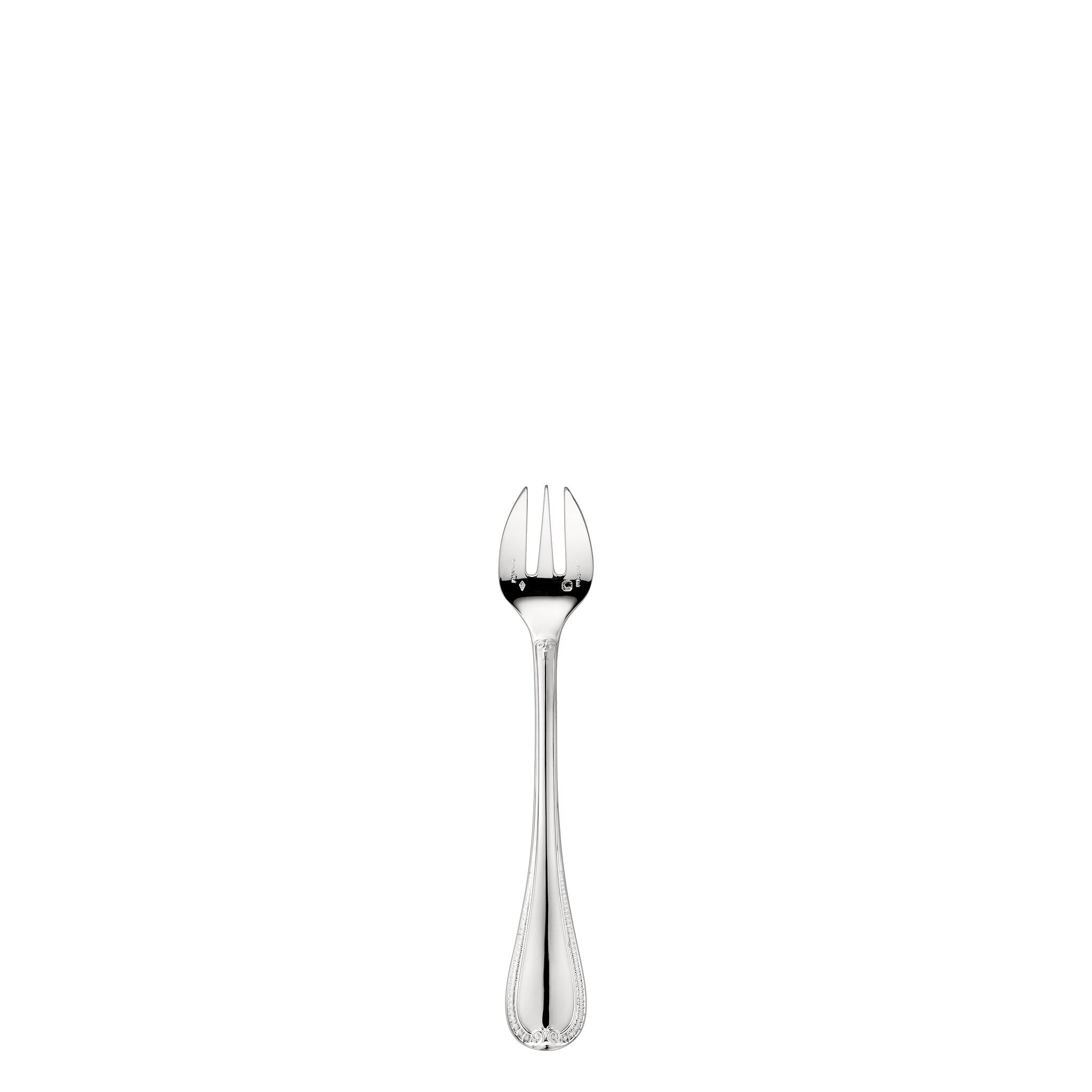 Christofle Malmaison Sterling Silver Oyster Fork in sterling silver on a white background