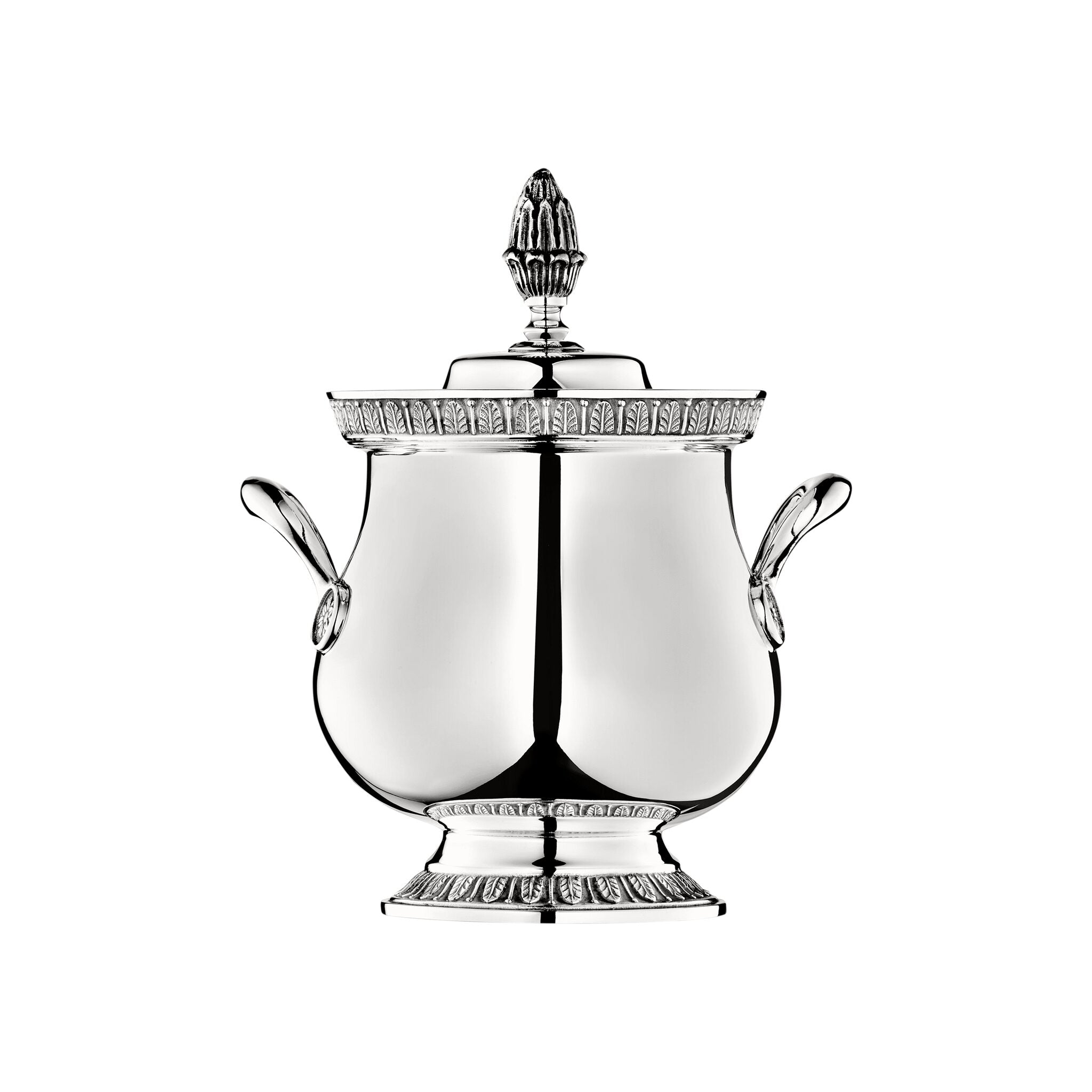 Christofle Malmaison Silver-Plated Sugar Bowl with Lid in silver-plate on a white background