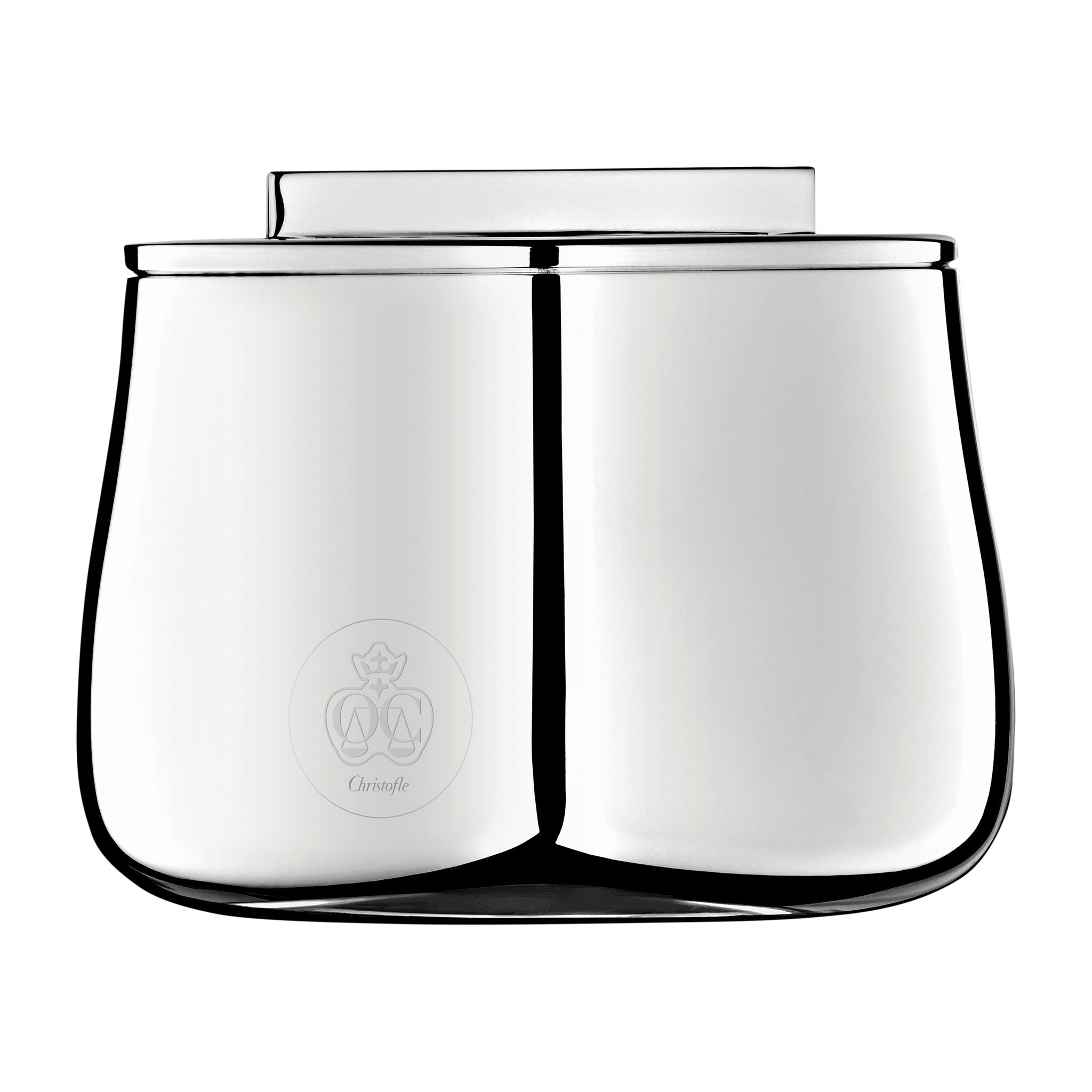 Christofle Silver Time Silver-Plated Lidded Sugar Bowl in silver-plate on a white background