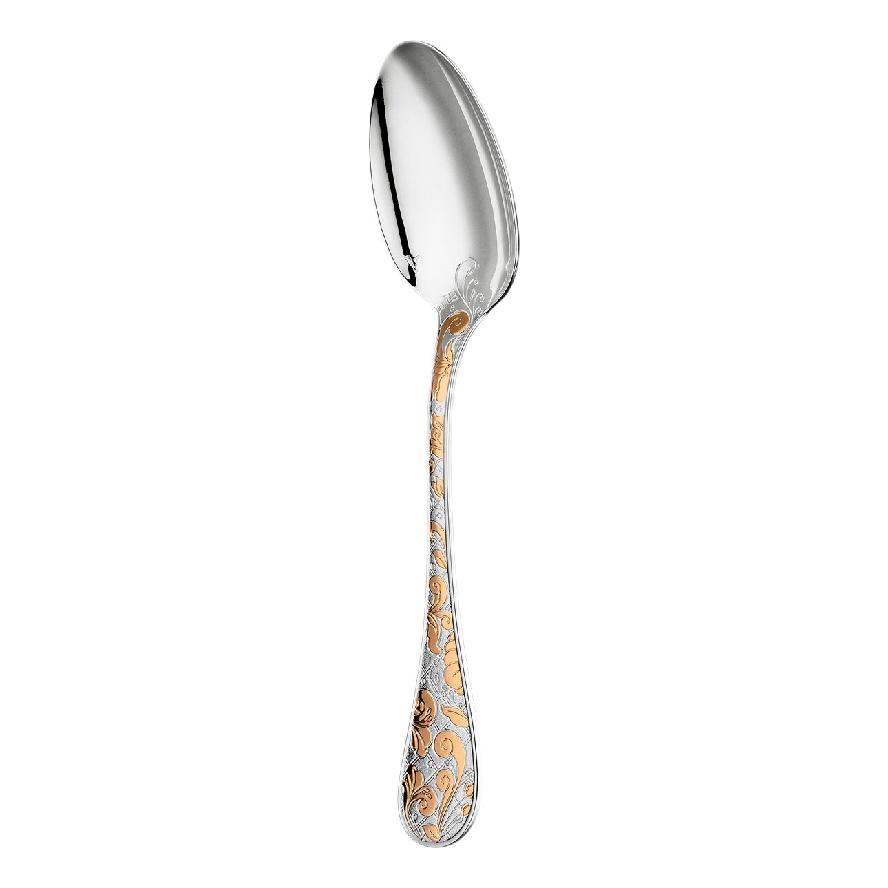 Christofle Jardin d'Eden Partially Gilded Silver Plated Table Spoon in silver-plate on a white background
