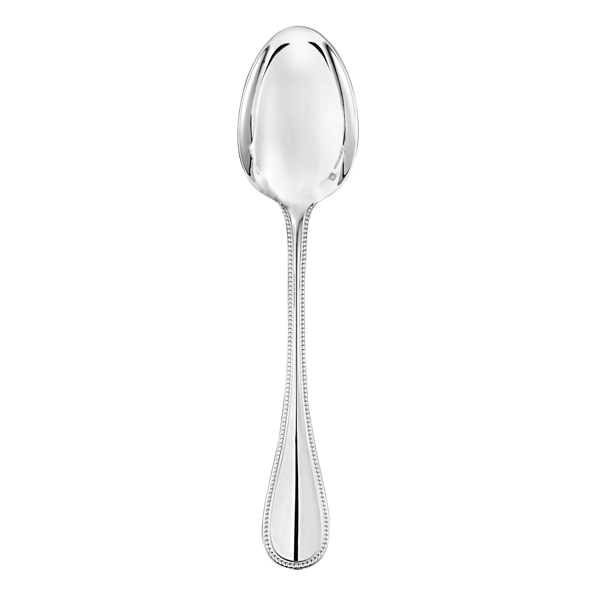 Christofle Perles Sterling Silver Table Spoon in sterling silver on a white background