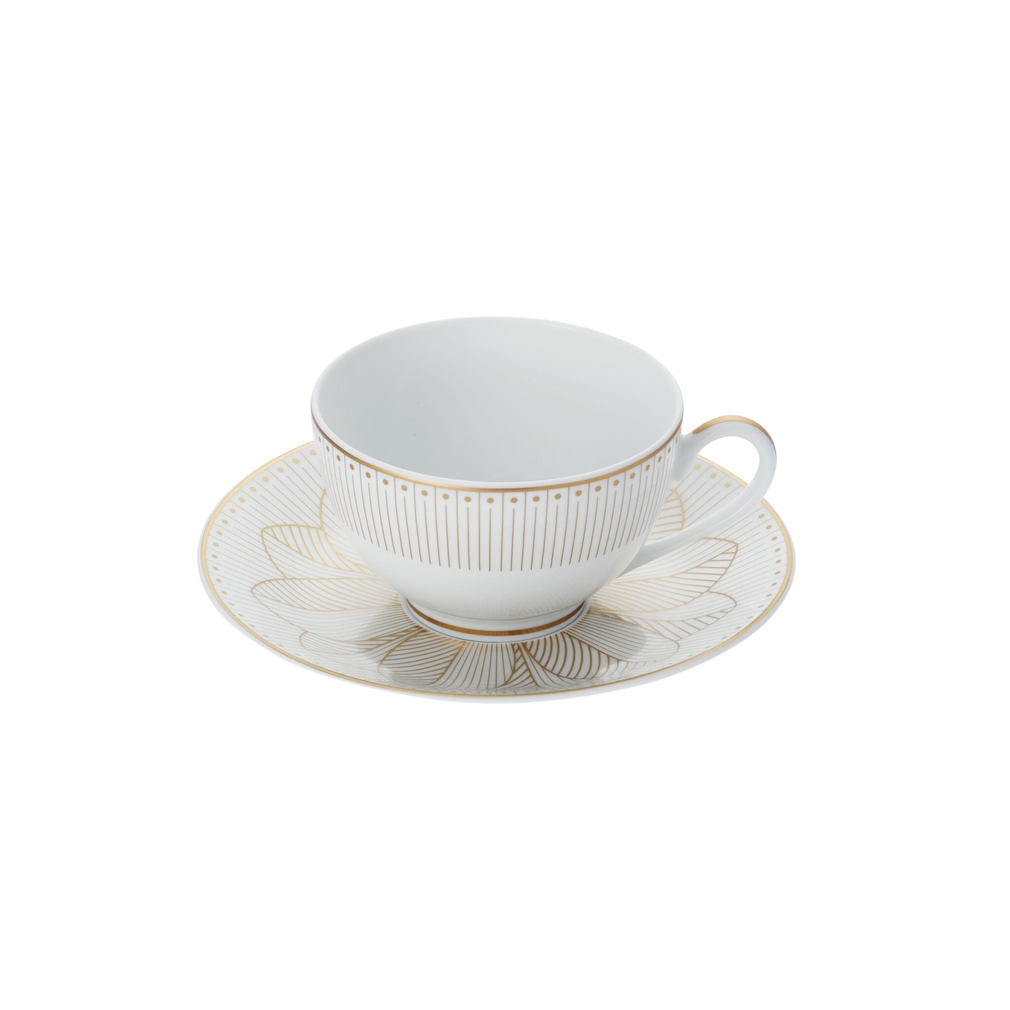 Christofle Malmaison Porcelain Tea Cup and Saucers Gold Finish — additional view