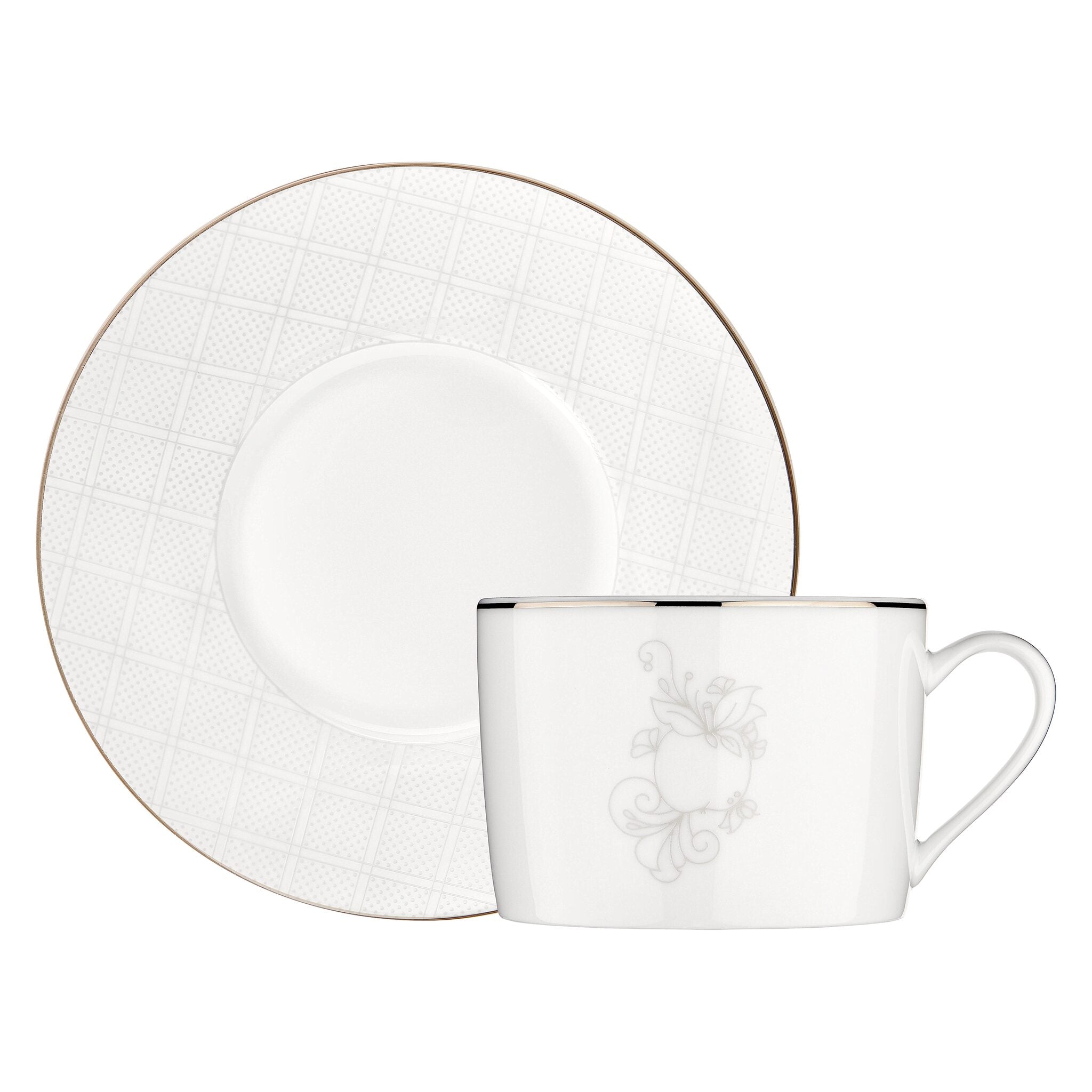 Christofle Porcelain Tea/Coffee Cup & Saucer in porcelain on a white background