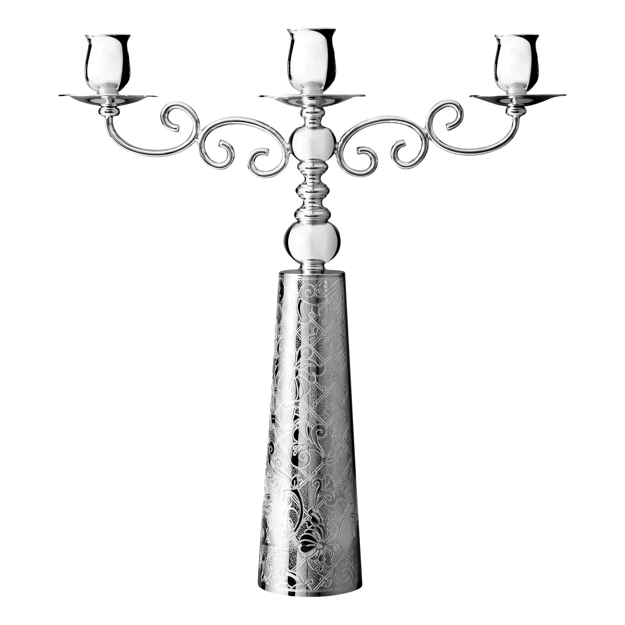 Christofle Jardin d'Eden Three Candle Silver-Plated Candelabra in silver-plate on a white background
