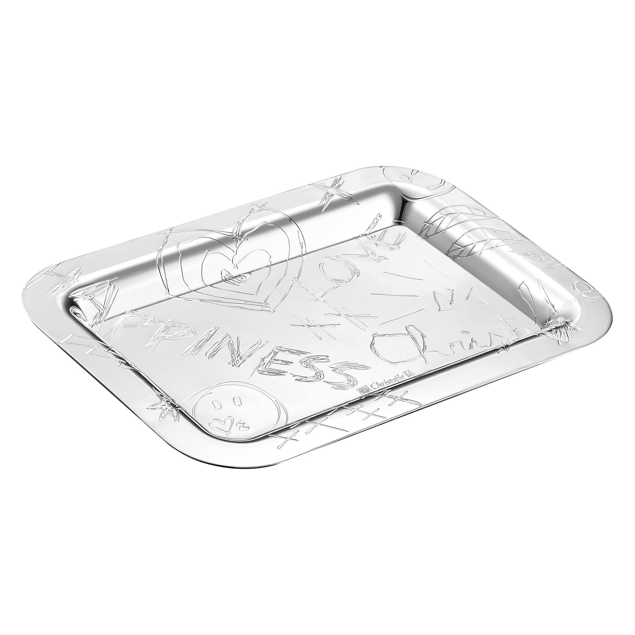 Christofle Graffiti Silver-Plated Rectangular Tray - 4 X 6 in in silver-plate on a white background