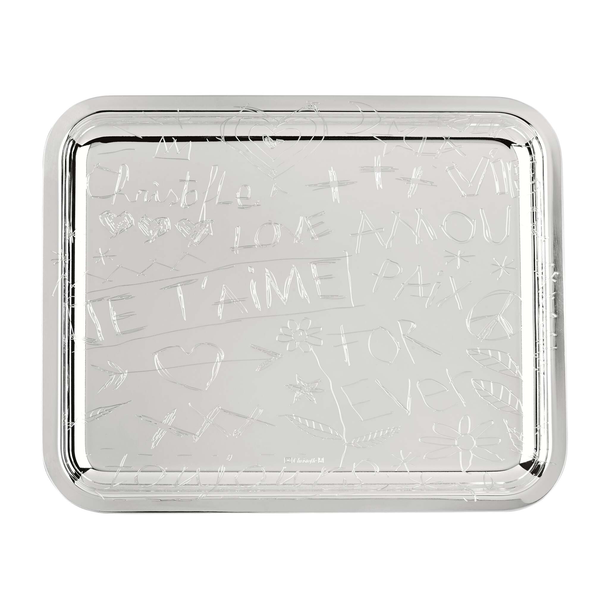 Christofle Graffiti Silver-Plated Rectangular Tray - 8 X 6 in in silver-plate on a white background