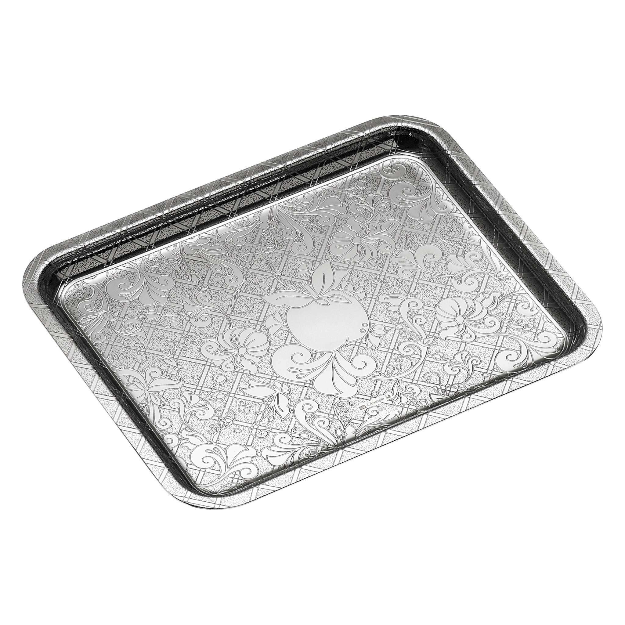 Christofle Jardin d'Eden Silver-Plated Rectangular Tray 8 X 6 in in silver-plate on a white background