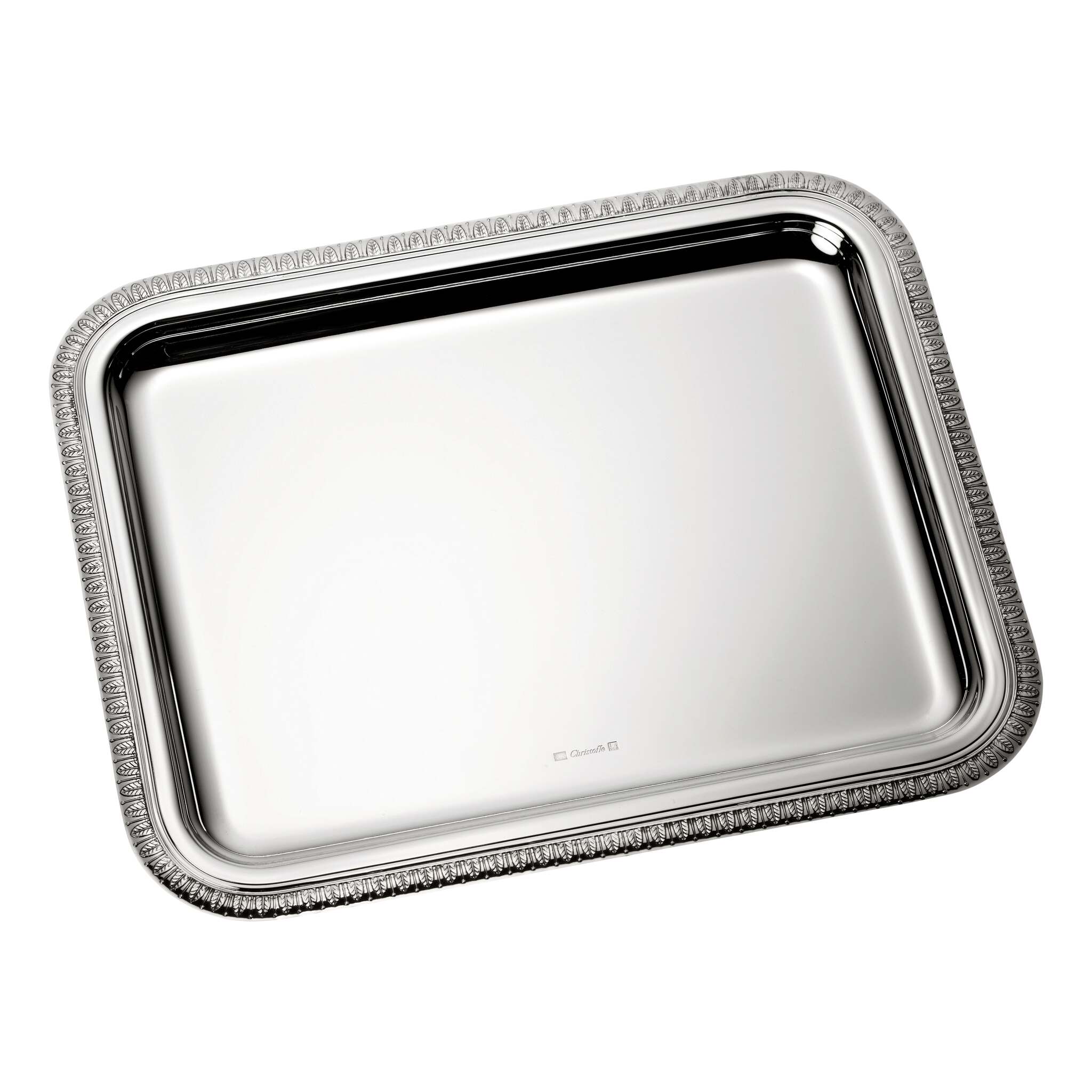 Christofle Malmaison Silver-Plated Rectangular Tray - 8 X 6 in in silver-plate on a white background