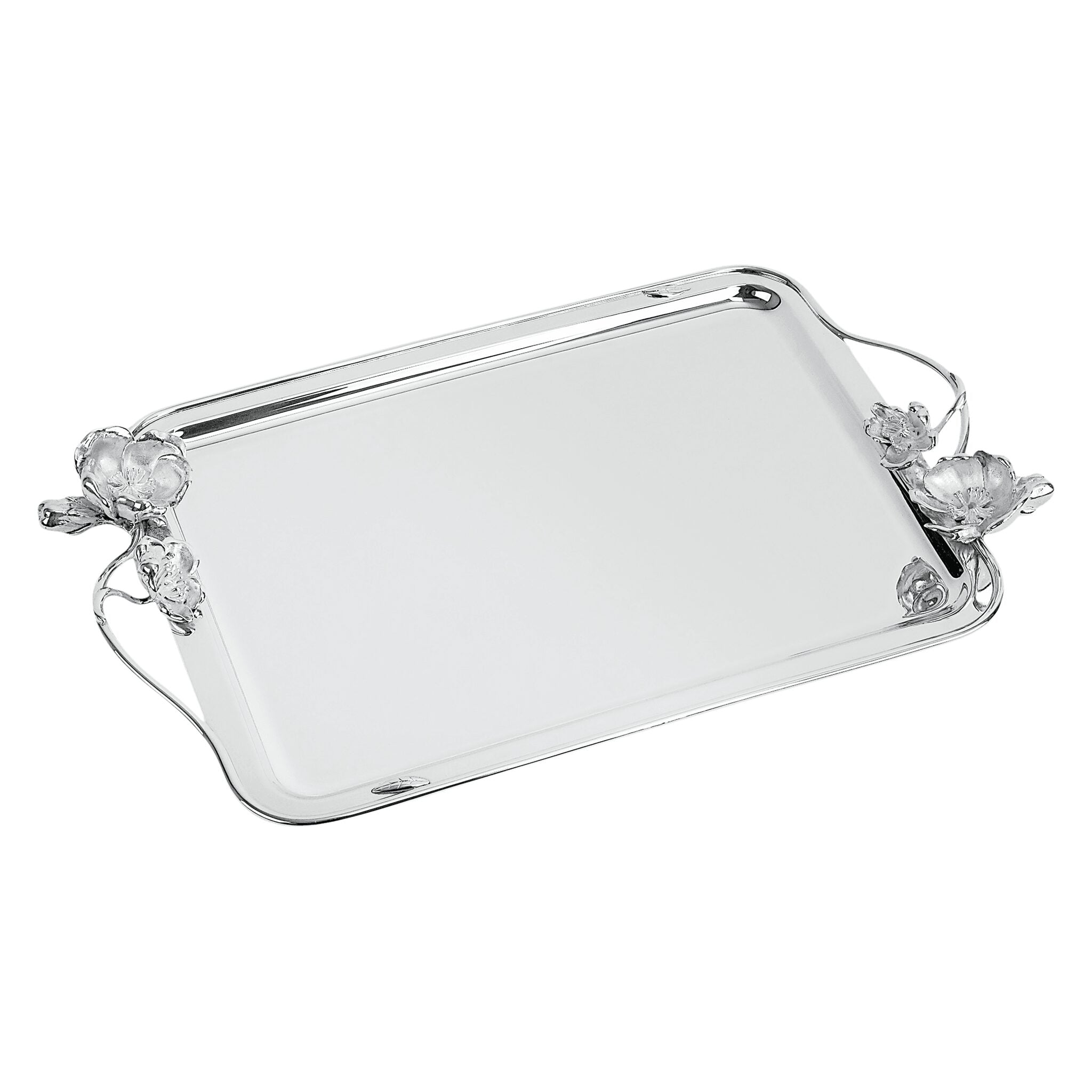 Christofle Anémone Medium Silver-Plated Rectangular Tray 17 X 12 in in silver-plate on a white background