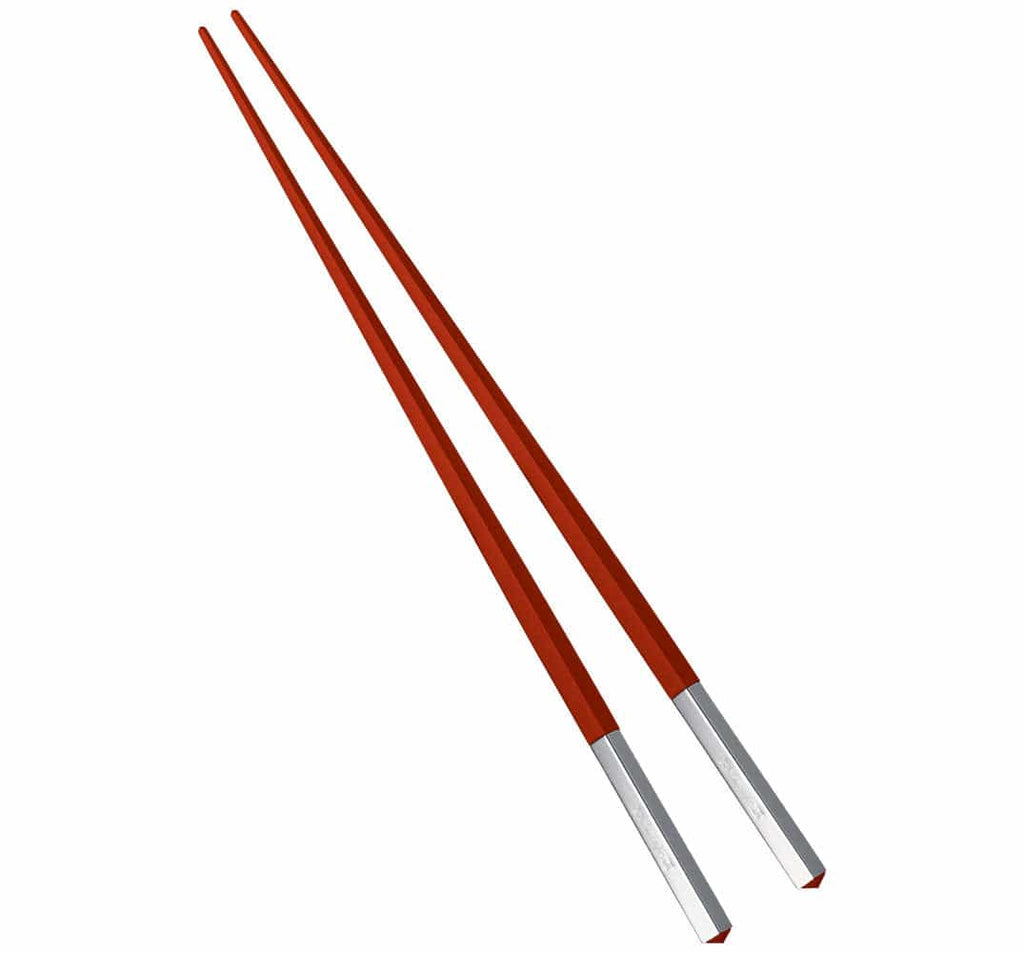 Christofle Uni pair of red Japanese chopsticks, resin and silver-plated