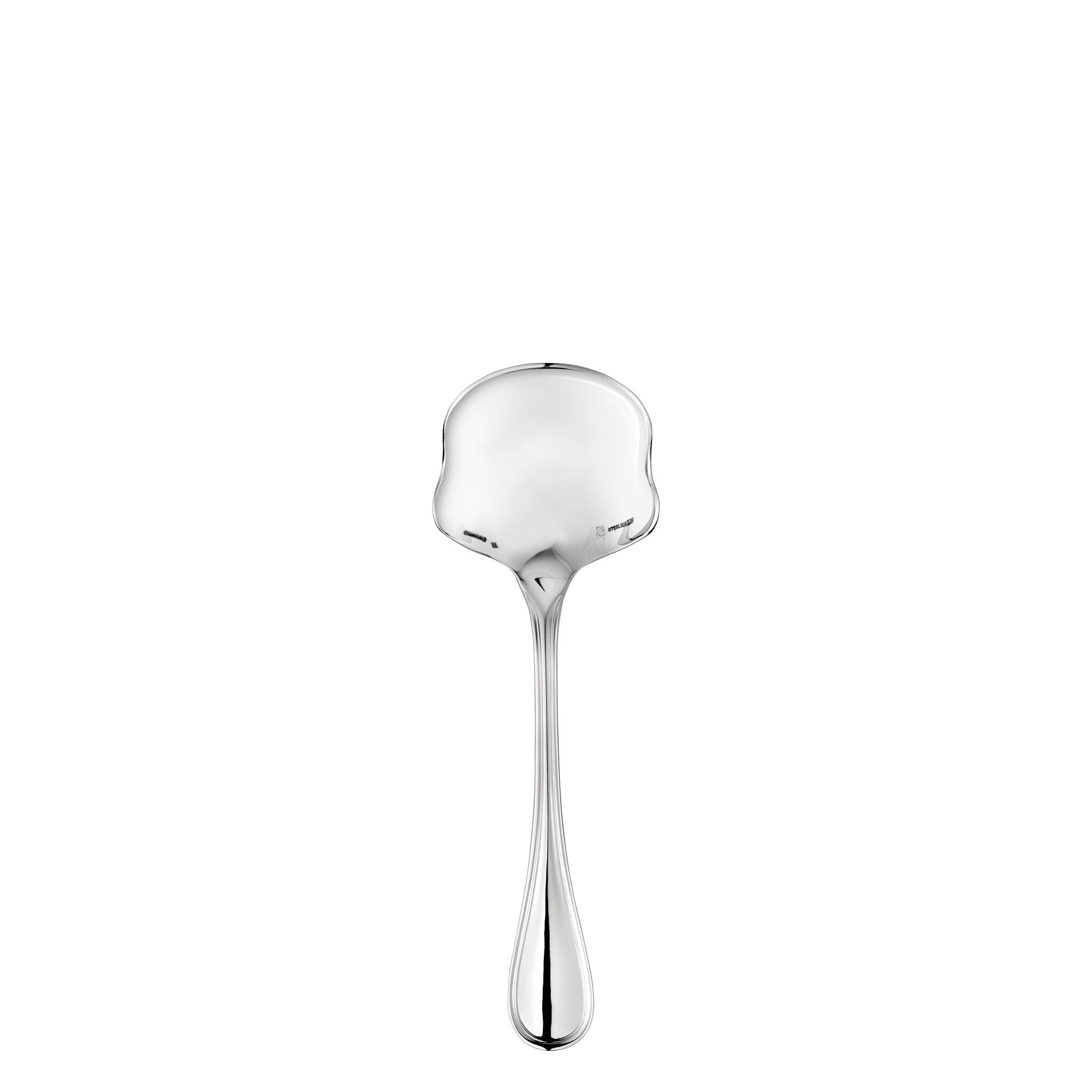 Christofle Sterling Silver Vegetable Serving Spoon in sterling silver on a white background