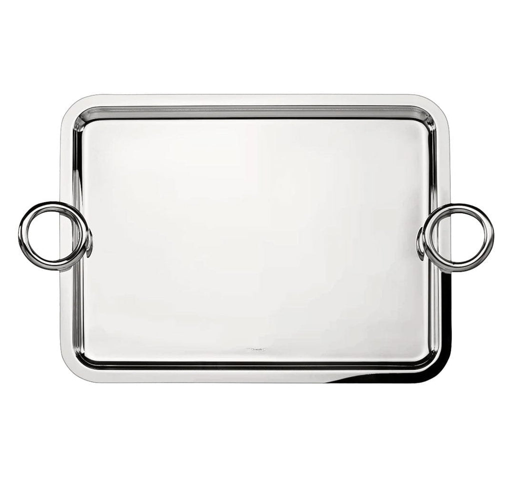 christofle virtigo large rectangular tray with circular handles on two sides