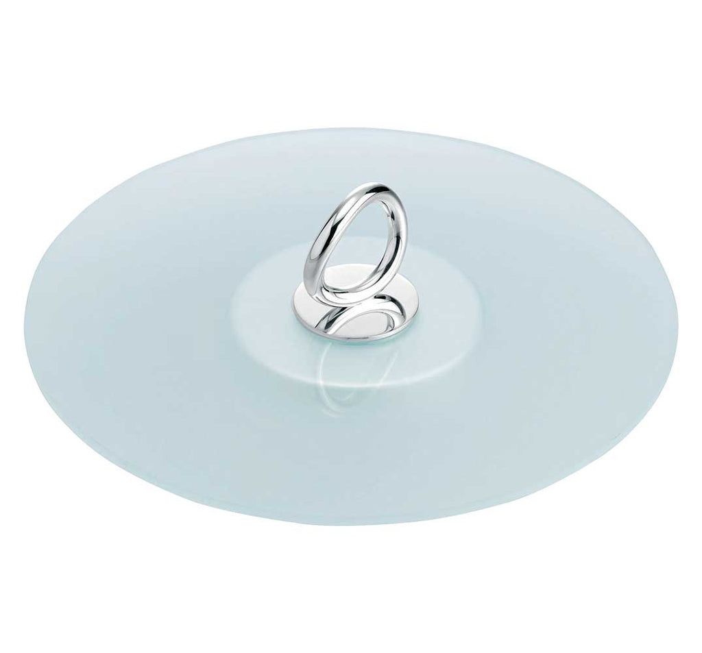 Christofle vertigo frosted glass appetizer tray with silver-plated round handle in the center
