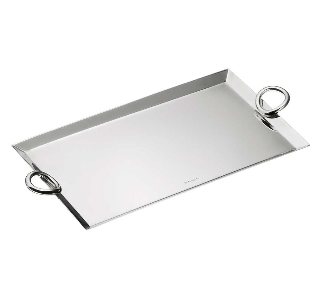 christofle vertigo silver-plated rectangular mail tray with circular handles on two sides