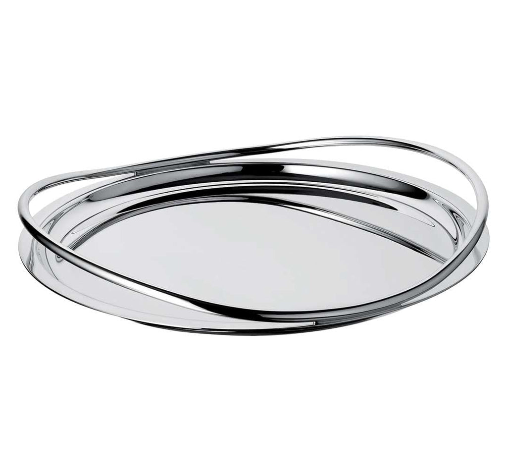 christofle vertigo silver-plated round serving tray with a ring over the rim