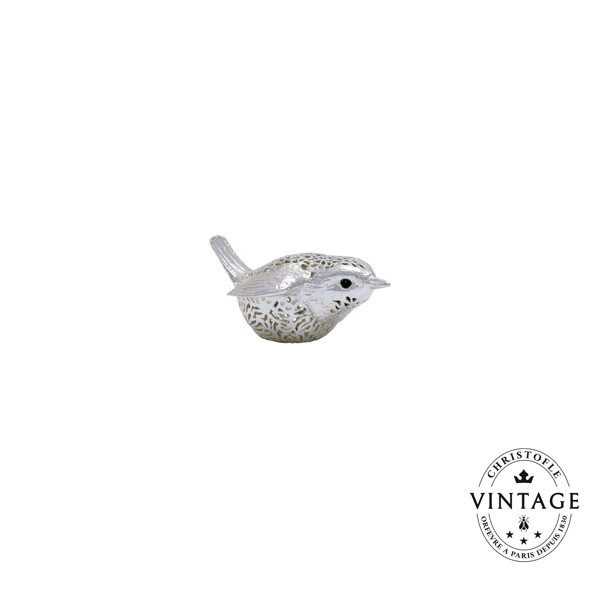 Christofle Vintage Silvered Wren on a white background