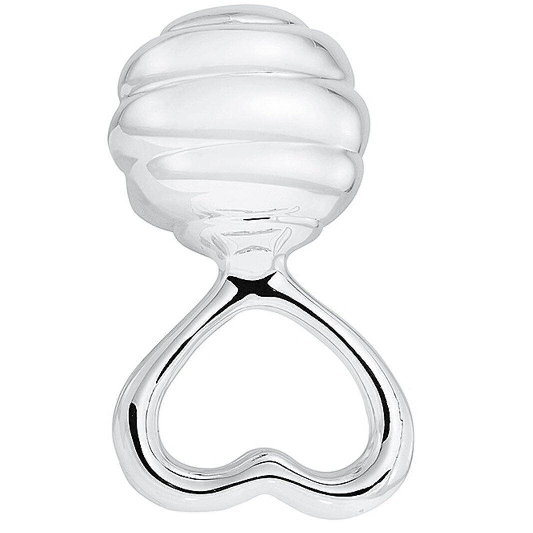 Cunill Beehive & Wings Silver Plated Baby Rattle, silver plated baby rattle, on a white background