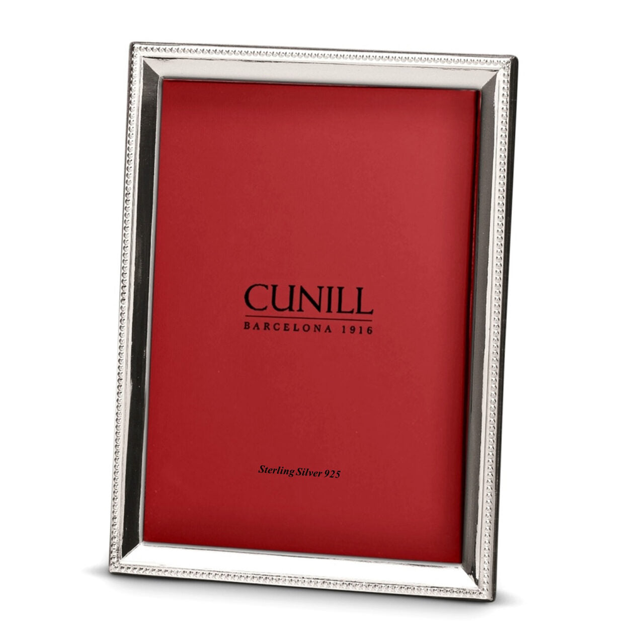 Cunill Beveled Bead Sterling Silver 5x7 Picture Frame, sterling silver picture frame, on a white background