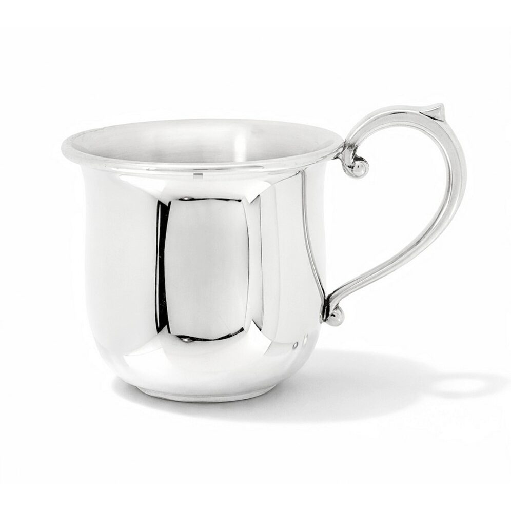 Cunill Boston Polished Pure Pewter Baby Cup - Handmade in the USA, pewter baby cup, on a white background