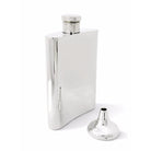 Cunill Classic polished 4oz Flask w-funnel-Handmade in the USA, pewter flask, on a white background