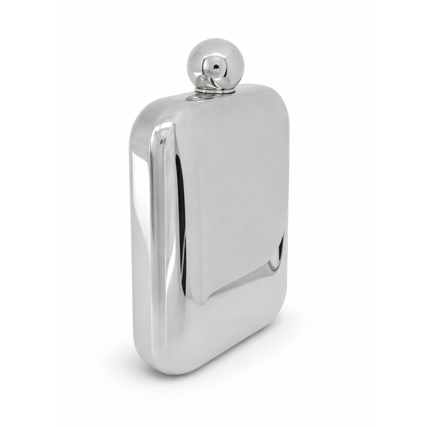 Cunill Contoured Stainless Steel Mirror Finish 6oz Flask w-Screw Cap, stainless steel flask, on a white background