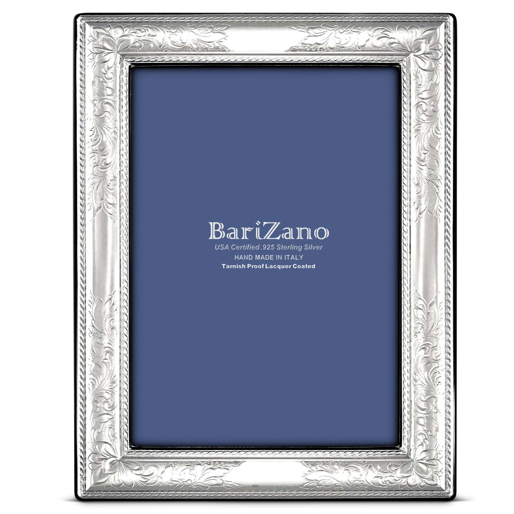 Cunill 'Floral' 5x7 Non-Tarnish 925 Sterling Silver Frame, sterling silver picture frame, on a white background