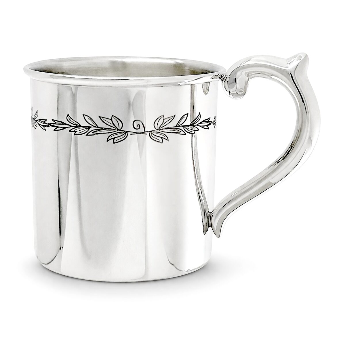 Cunill Floral Sterling Silver Baby Cup, sterling silver baby cup, on a white background