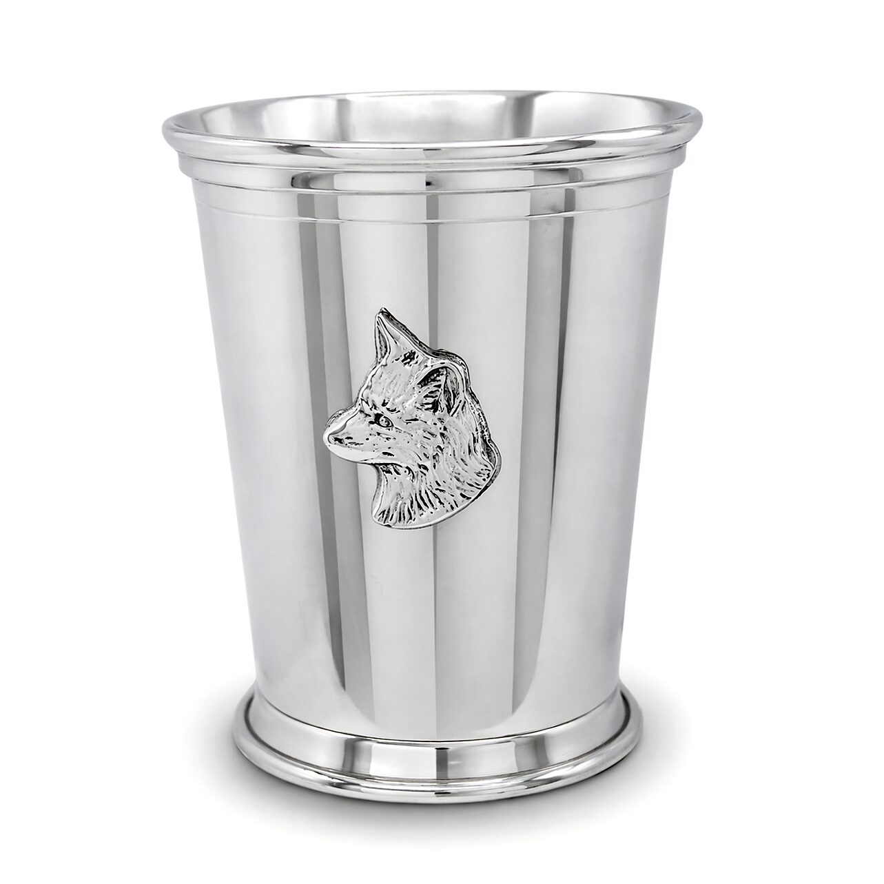 Cunill Fox Head Pewter Julep Cup 10 oz, pewter mint julep cup, on a white background