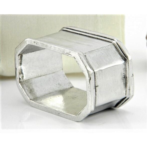 Cunill Hexagonal Pewter Personalized Napkin Rings Set of 2, pewter napkin ring, on a white background