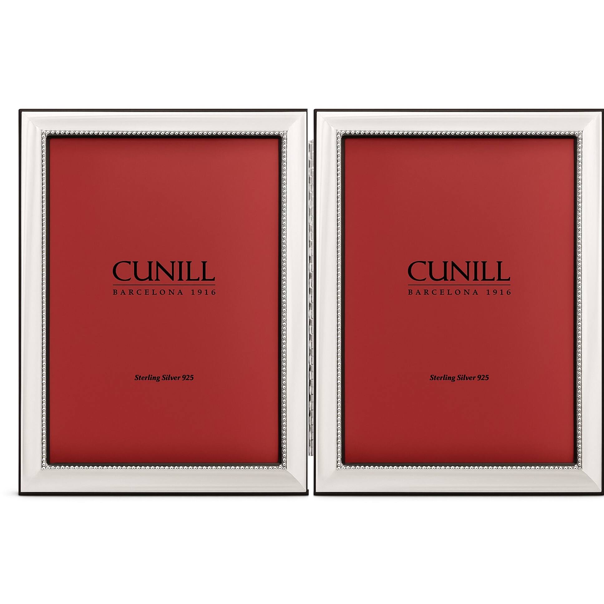 Cunill Isabella Non-Tarnish Sterling Silver Double 5x7 Folding Frame, sterling silver picture frame, on a white background