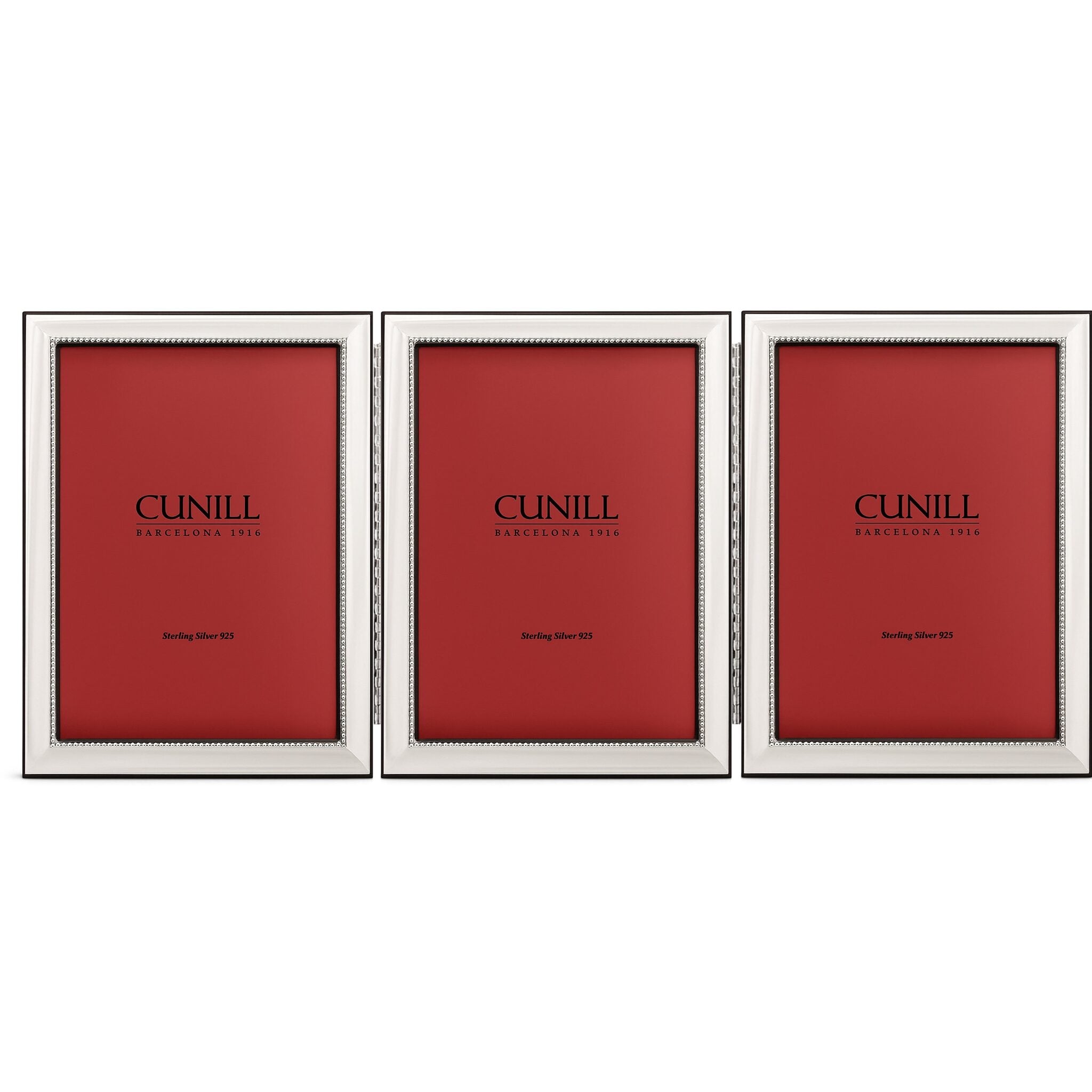 Cunill Isabella Non-Tarnish Sterling Silver Triple 4x6 Folding Frame, sterling silver picture frame, on a white background