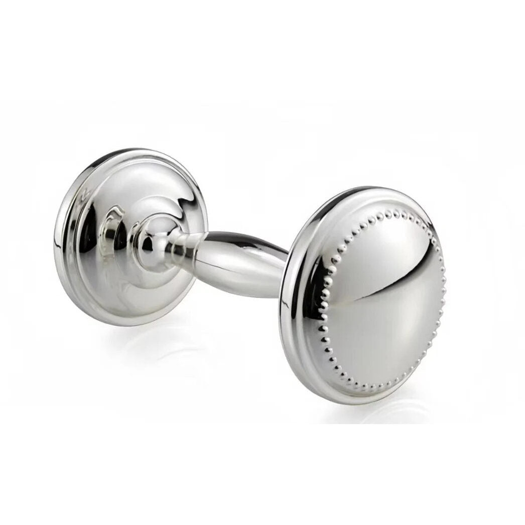 Cunill Krysaliis Silver Plated Bead Baby Rattle, silver plated baby rattle, on a white background