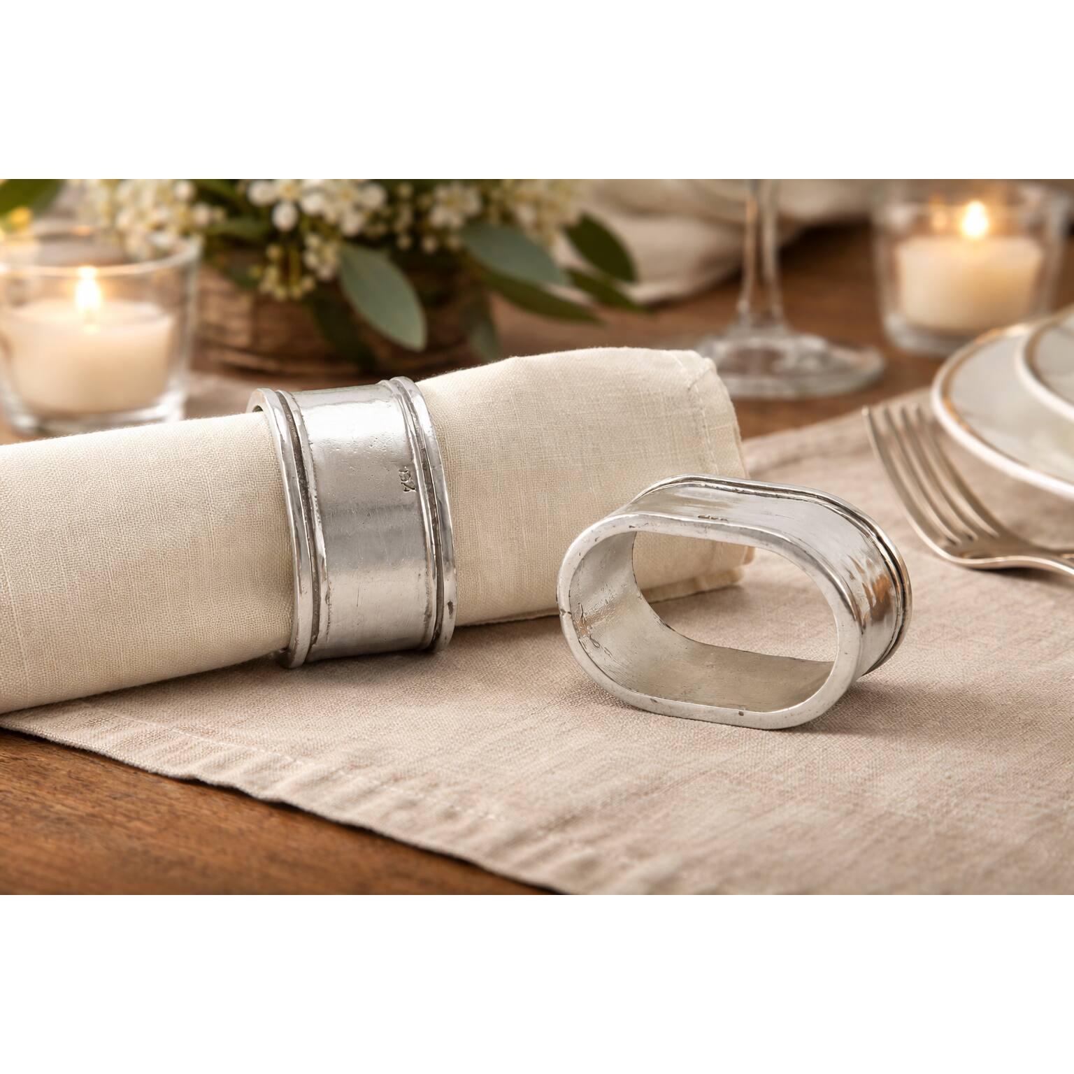 Cunill Oval Pewter Napkin Ring-Set of 2, pewter napkin ring, on a white background