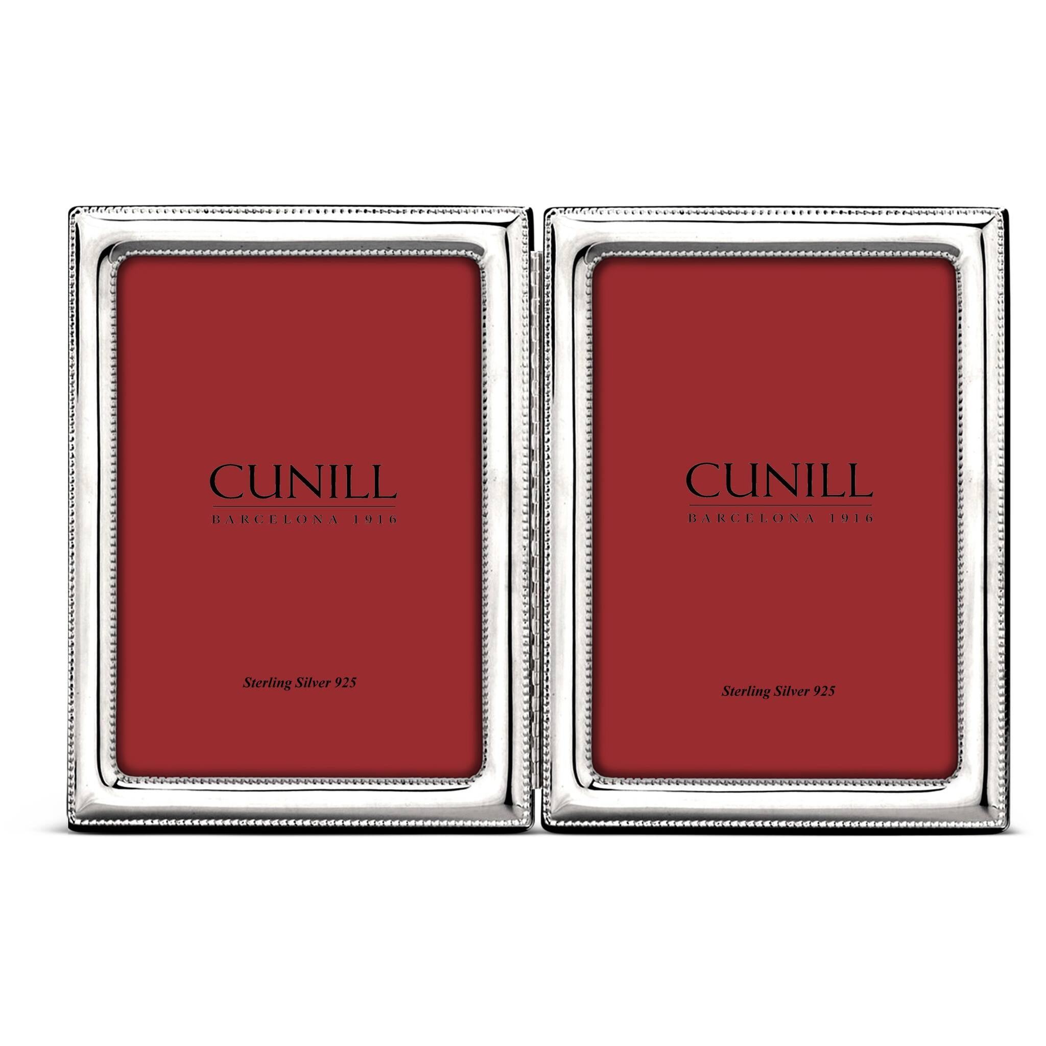 Cunill Pearls Non-Tarnish Sterling Silver Double 5x7 Folding Frame, sterling silver picture frame, on a white background