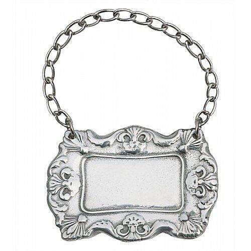 Cunill Pewter Decanter Label Engraved to Order, pewter barware, on a white background