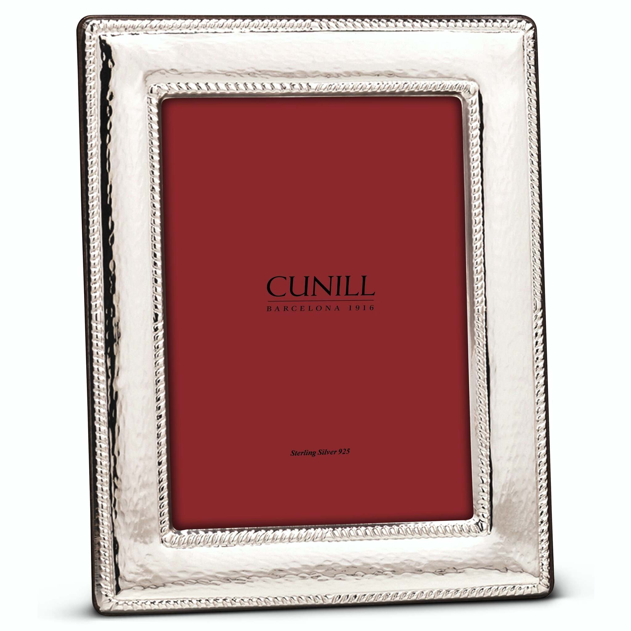 Cunill Rope Hammered Sterling Silver 5x7 Picture Frame, sterling silver picture frame, on a white background