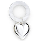 Cunill Sterling Silver Heart Rattle-Teething Ring, sterling silver baby rattle, on a white background