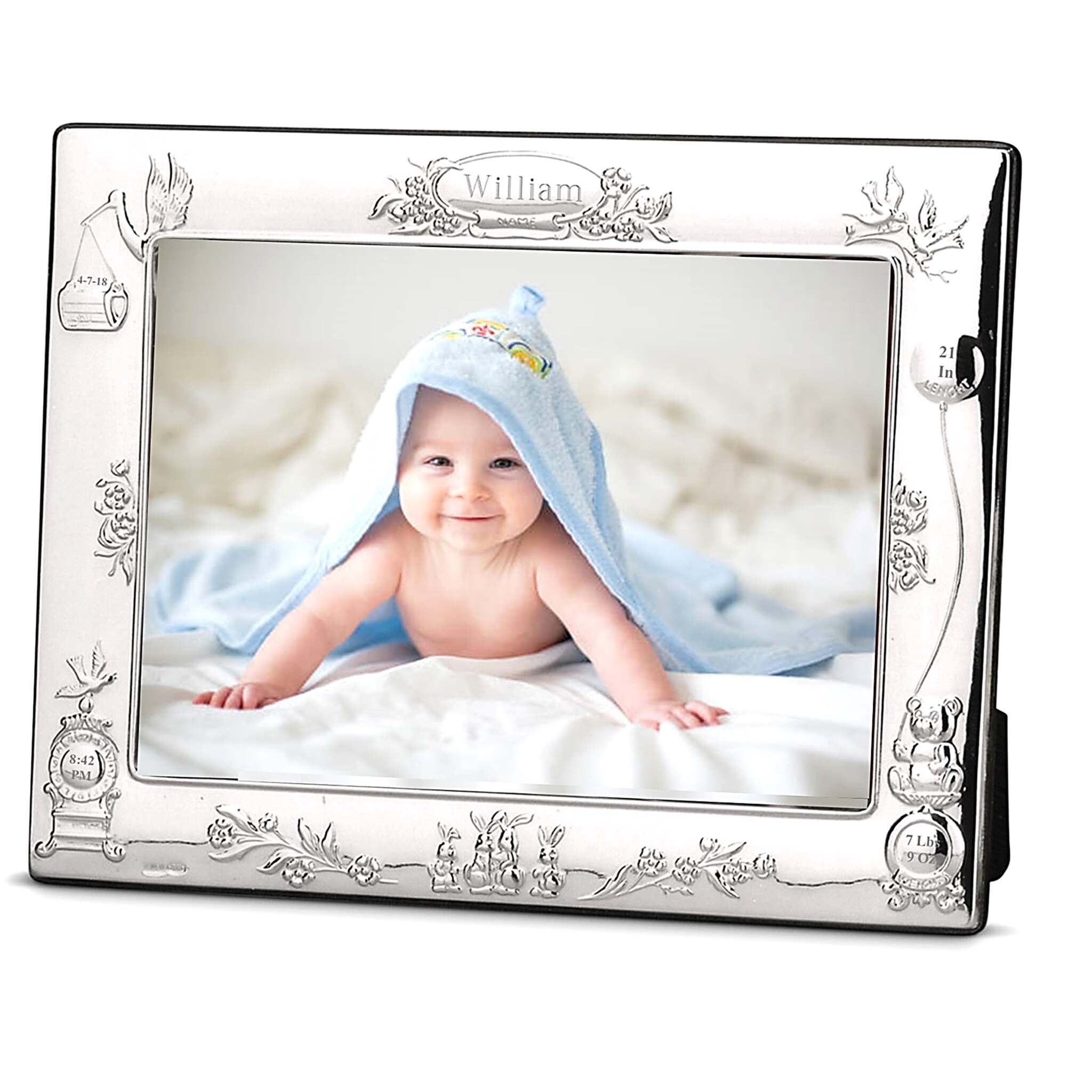 Cunill Teddy & Stork Sterling Silver 4x6 Birth Record Picture Frame — additional view