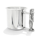 Cunill Teddy Bear Handle Polished Pure Pewter Baby Cup - Handmade in the USA, pewter baby cup, on a white background